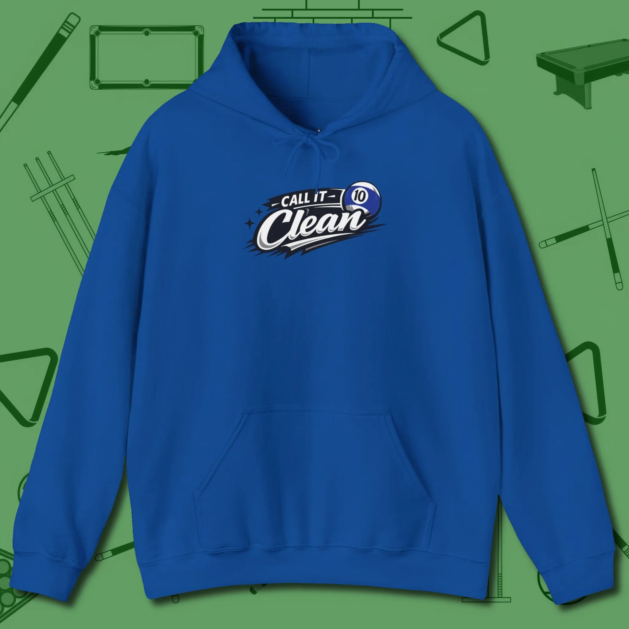 Call It Clean Ten Ball Hoodie, front view, in Royal make every shot — and outfit — count