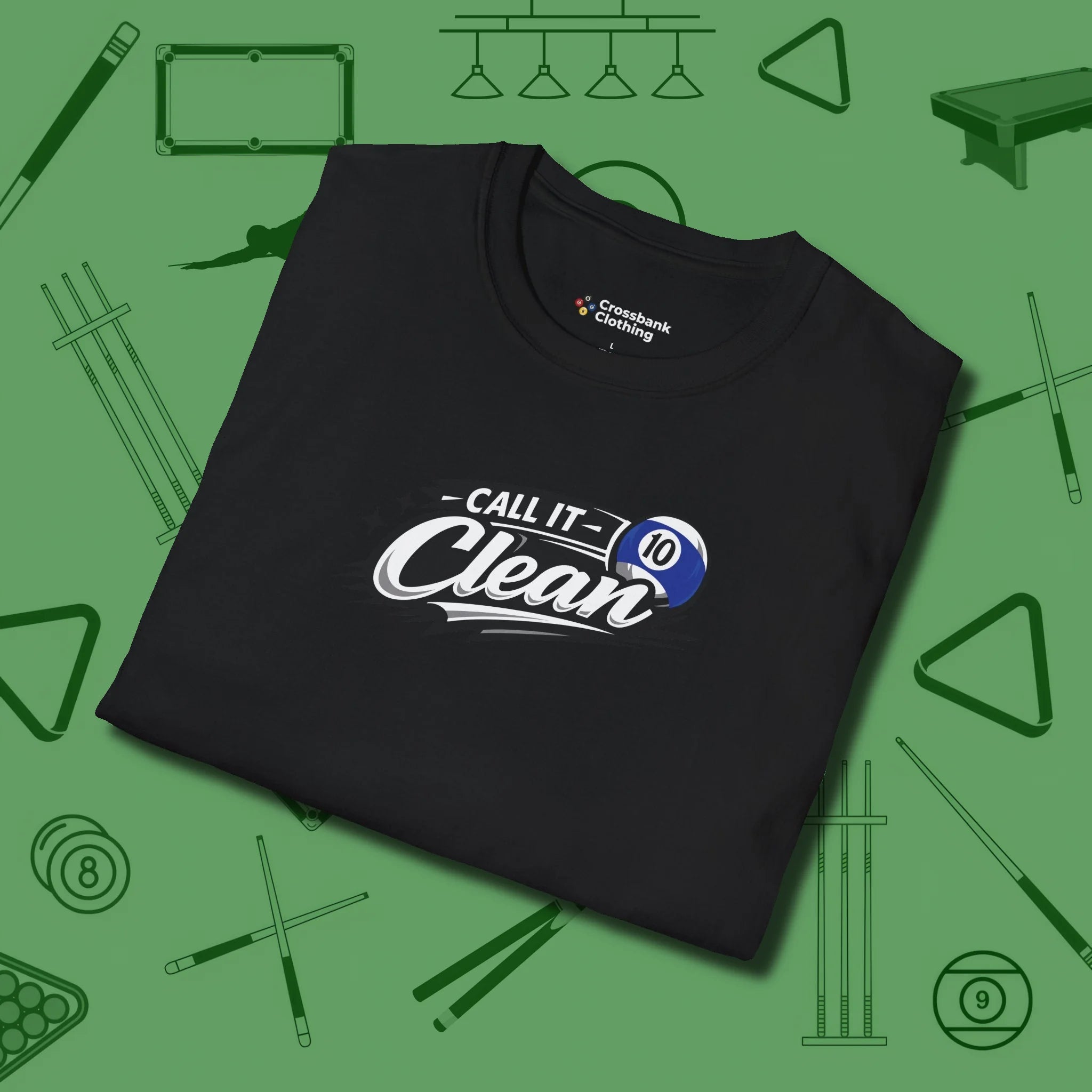 Call It Clean Ten Ball T-Shirt, folded view, in Black precise, confident, always in control