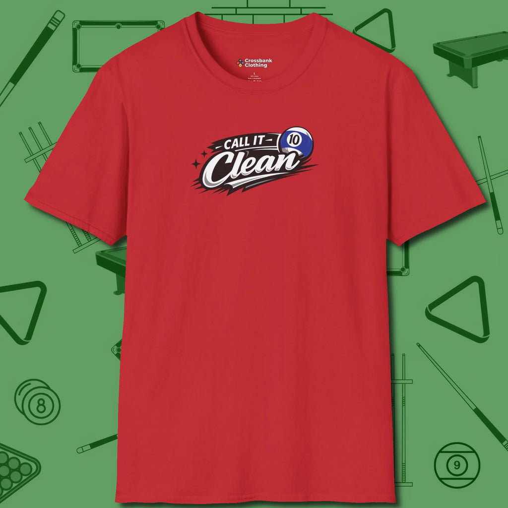 Call It Clean Ten Ball T-Shirt, front view, in Red confidence stitched in every seam