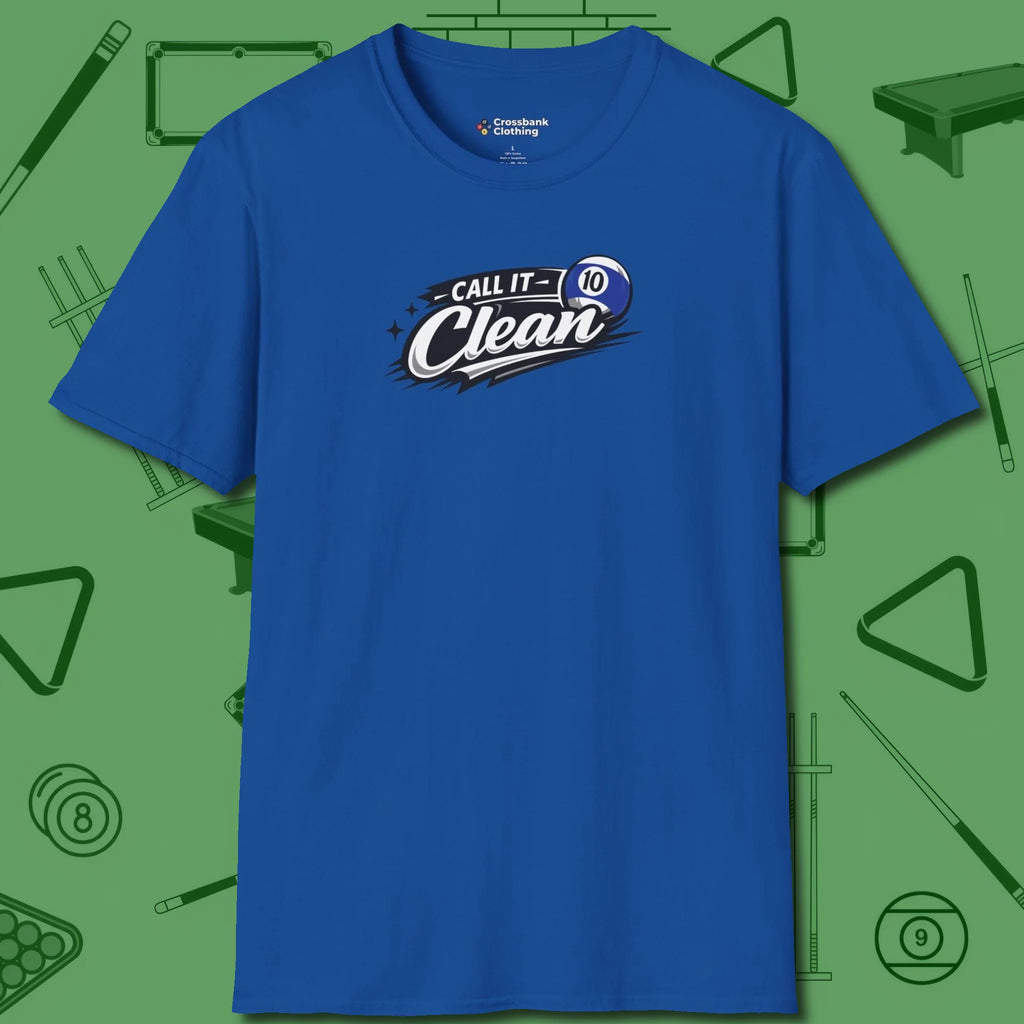Call It Clean Ten Ball T-Shirt, front view, in Royal where style and cue discipline collide