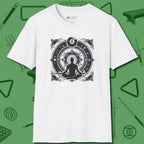 Celestial Zen 8 Ball T-Shirt, front view, in White cool enough for a corner pocket finish