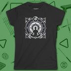 Celestial Zen 8 Ball Women's Tee, in Black color, billiards shirt, front view