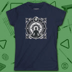 Celestial Zen 8 Ball Women's Tee, in Navy color, billiards shirt, front view
