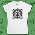 Celestial Zen 8 Ball Women's Tee, in White color, billiards shirt, front view