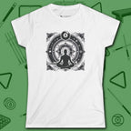 Celestial Zen 8 Ball Women's Tee, in White color, billiards shirt, front view