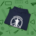 Certified Billiards Bod Hoodie, in Navy color, pool hoodie, folded view