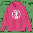 Certified Billiards Bod Hoodie, in Heliconia color, pool hoodie, front view