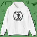 Certified Billiards Bod Hoodie, in White color, pool hoodie, front view