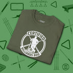 Certified Billiards Bod T-Shirt, in Military Green color, pool shirt, folded view