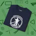 Certified Billiards Bod T-Shirt, in Navy color, pool shirt, folded view