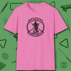 Certified Billiards Bod T-Shirt, in Azalea color, pool shirt, front view