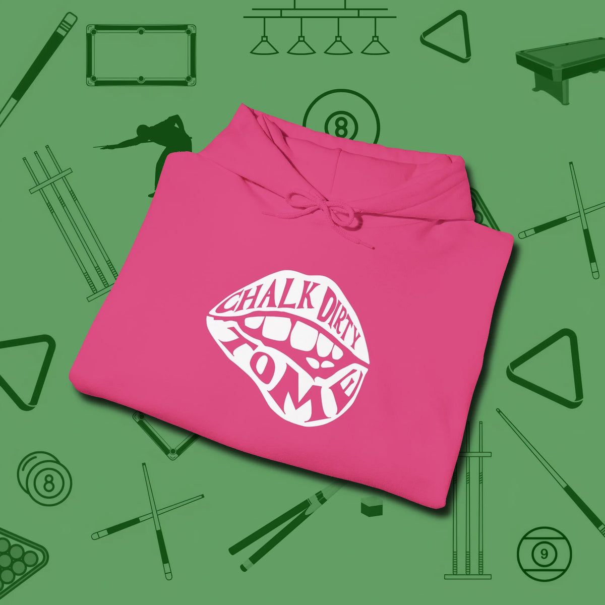 Chalk Dirty to Me Hoodie, folded view, in Heliconia dress for the shot you want to take