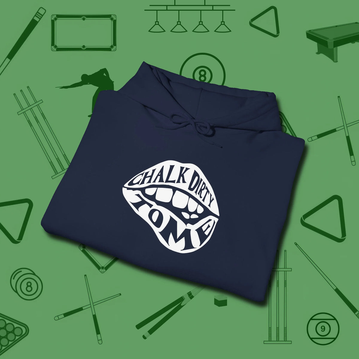 Chalk Dirty to Me Hoodie, folded view, in Navy like your stroke — smooth and deliberate