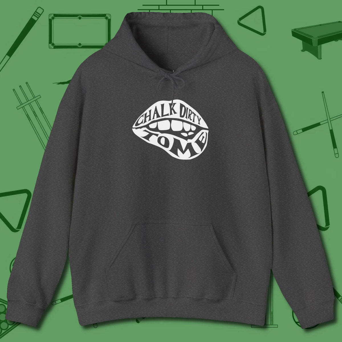 Chalk Dirty to Me Hoodie, front view, in Dark Heather smart apparel for strategic players