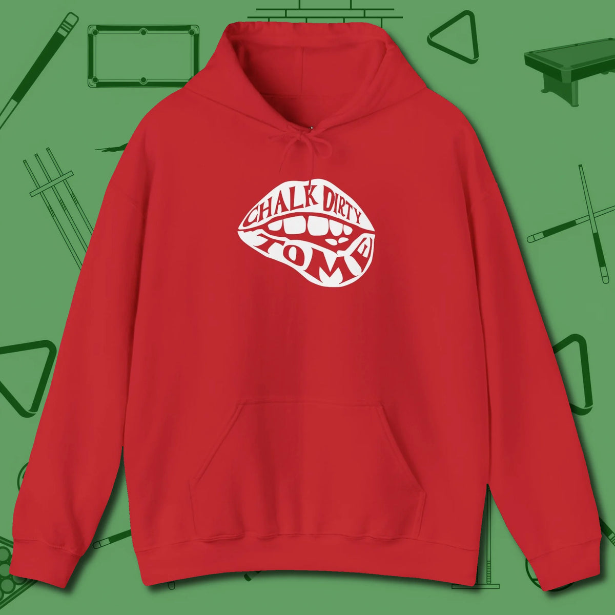 Chalk Dirty to Me Hoodie, front view, in Red as serious as your stroke