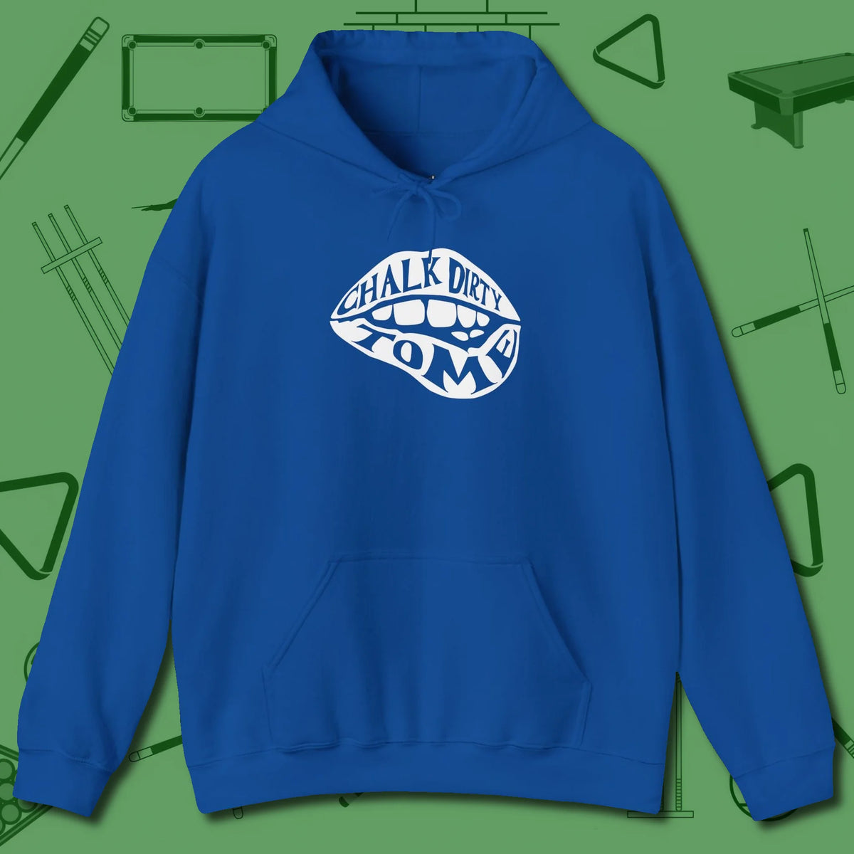 Chalk Dirty to Me Hoodie, front view, in Royal precise, confident, always in control