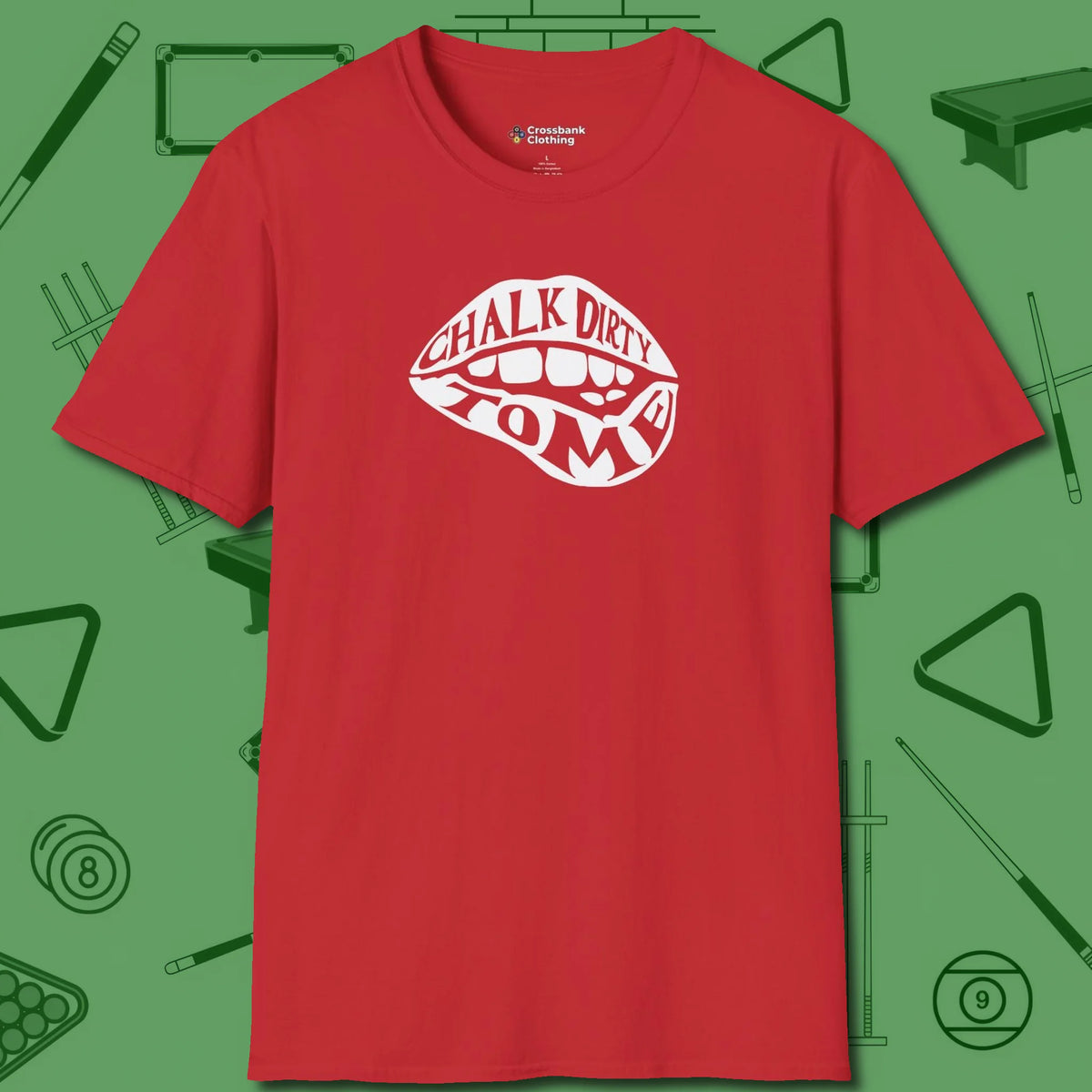 Chalk Dirty to Me T-Shirt, front view, in Red smart apparel for strategic players