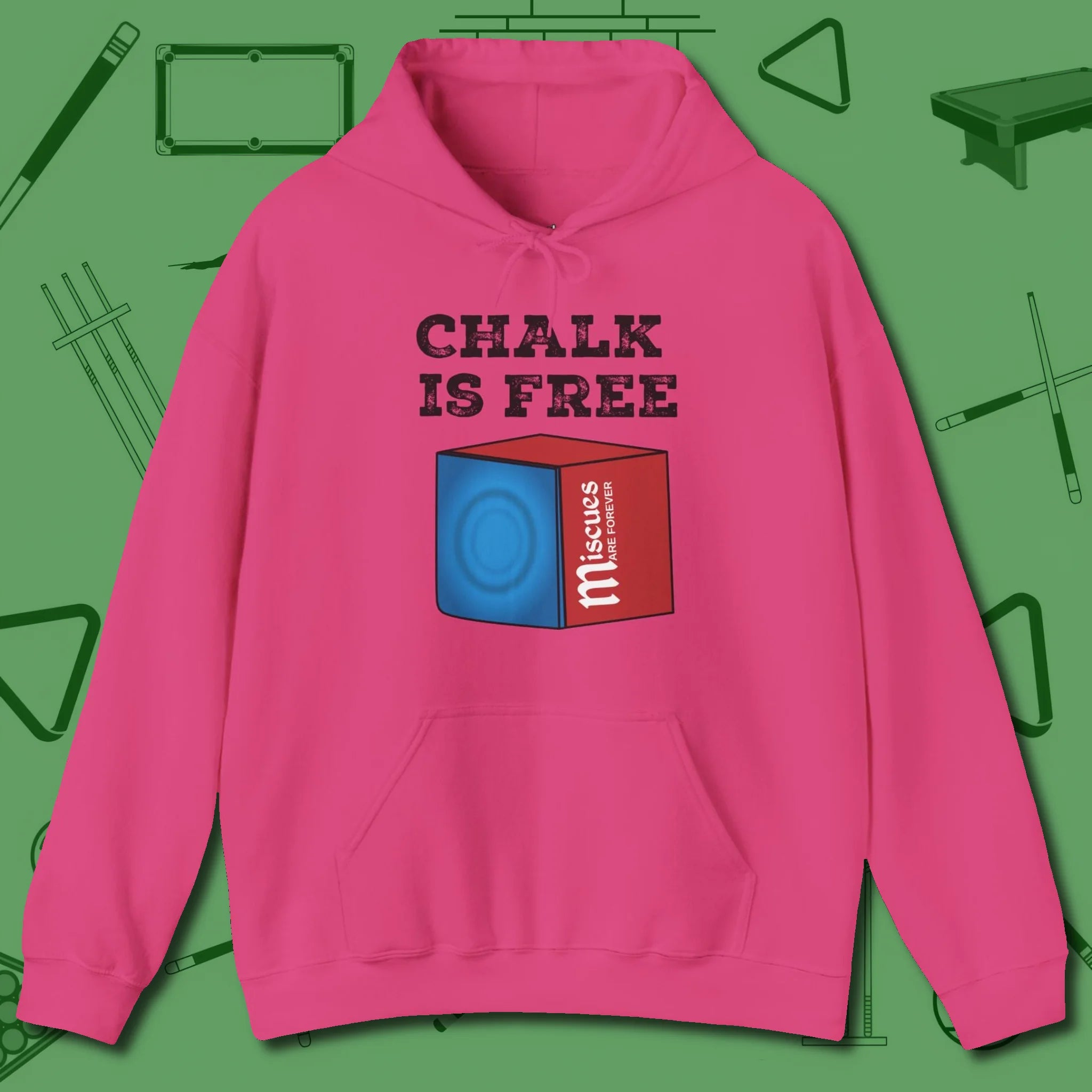 Chalk is Free Hoodie, front view, in Heliconia attitude built for the long haul