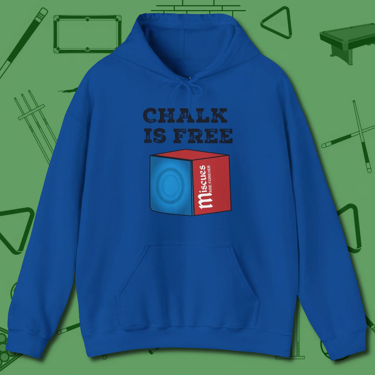 Chalk is Free Hoodie, front view, in Royal what the real shooters wear