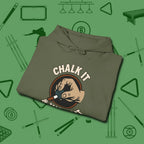 Chalk It & Walk It Billiards Hoodie, folded view, in Military Green style that banks as hard as you do