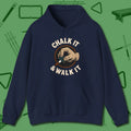Chalk It & Walk It Billiards Hoodie, front view, in Navy for shooters who dress like they play: sharp