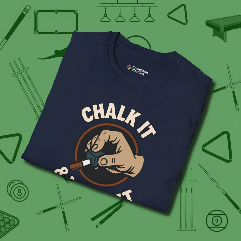 Chalk It & Walk It Billiards T-Shirt, folded view, in Navy subtle drip for serious shooters