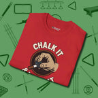 Chalk It & Walk It Billiards T-Shirt, folded view, in Red the official uniform of the after-hours crew