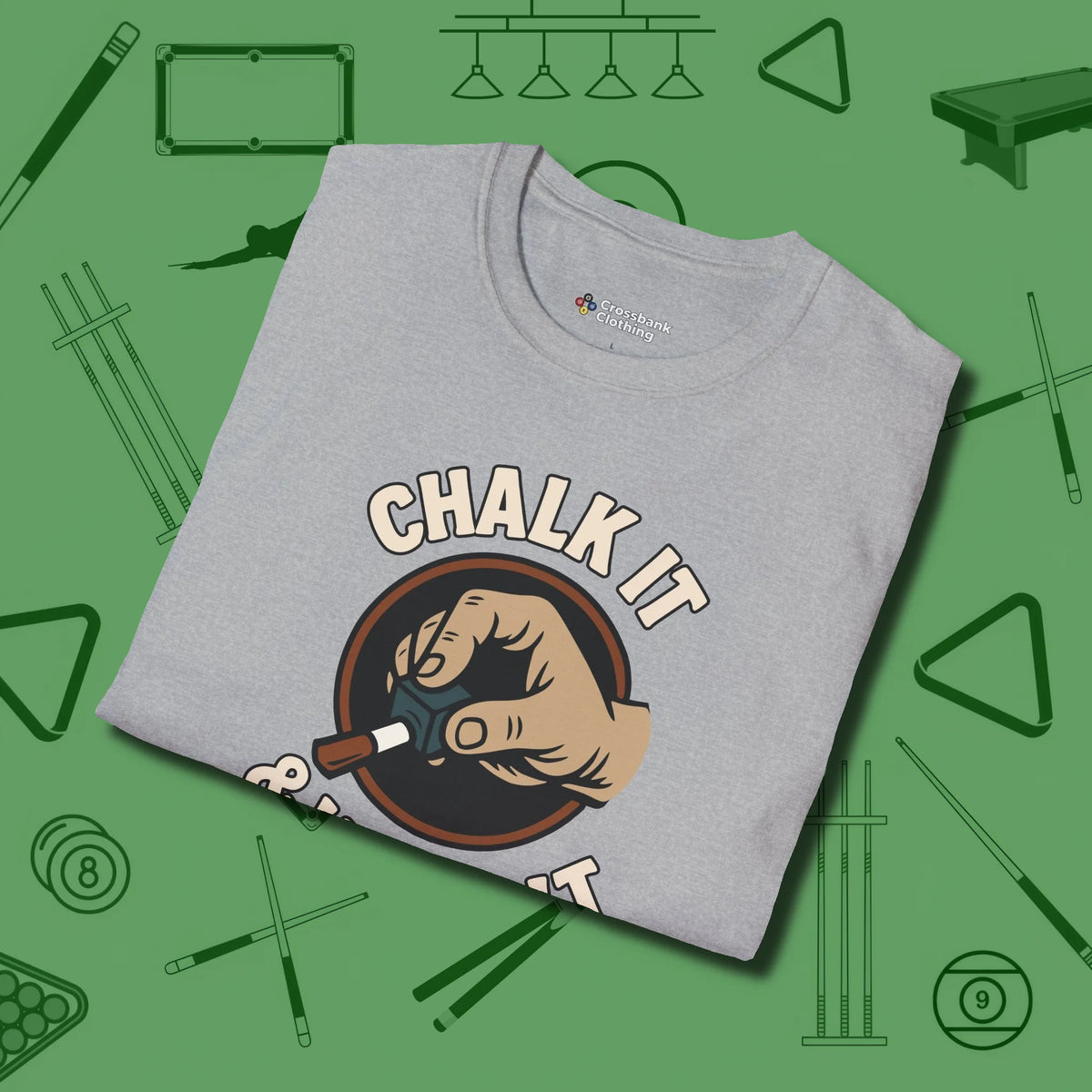 Chalk It & Walk It Billiards T-Shirt, folded view, in Sport Grey dress for the shot you want to take