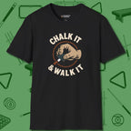 Chalk It & Walk It Billiards T-Shirt, front view, in Black it’s not a hobby — it’s a lifestyle