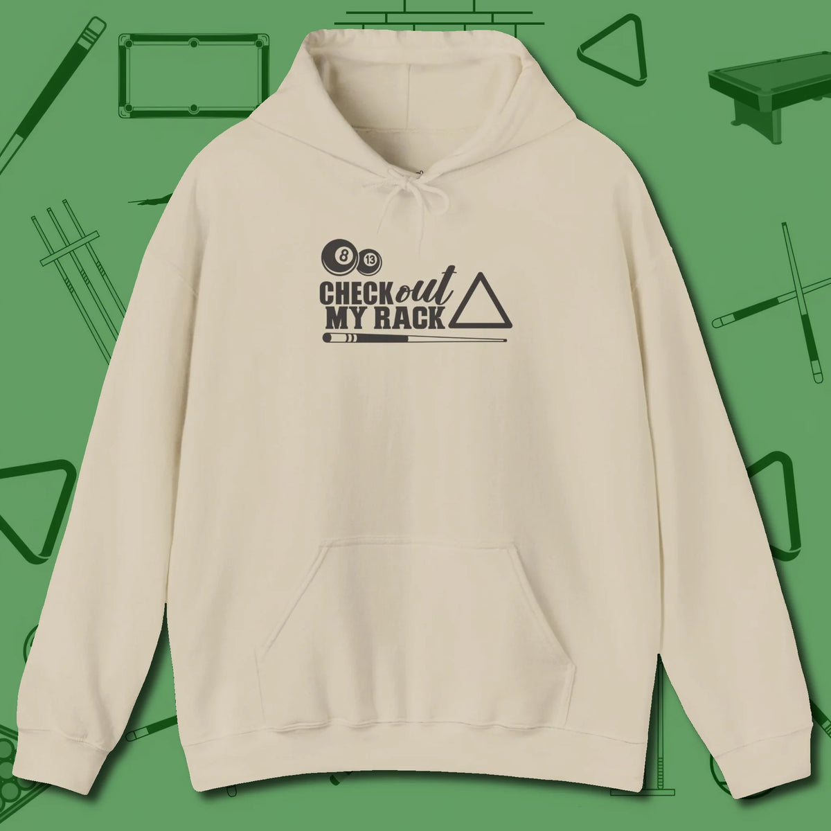 Check Out My Rack Hoodie, front view, in Sand ideal for clean hits and clean fits