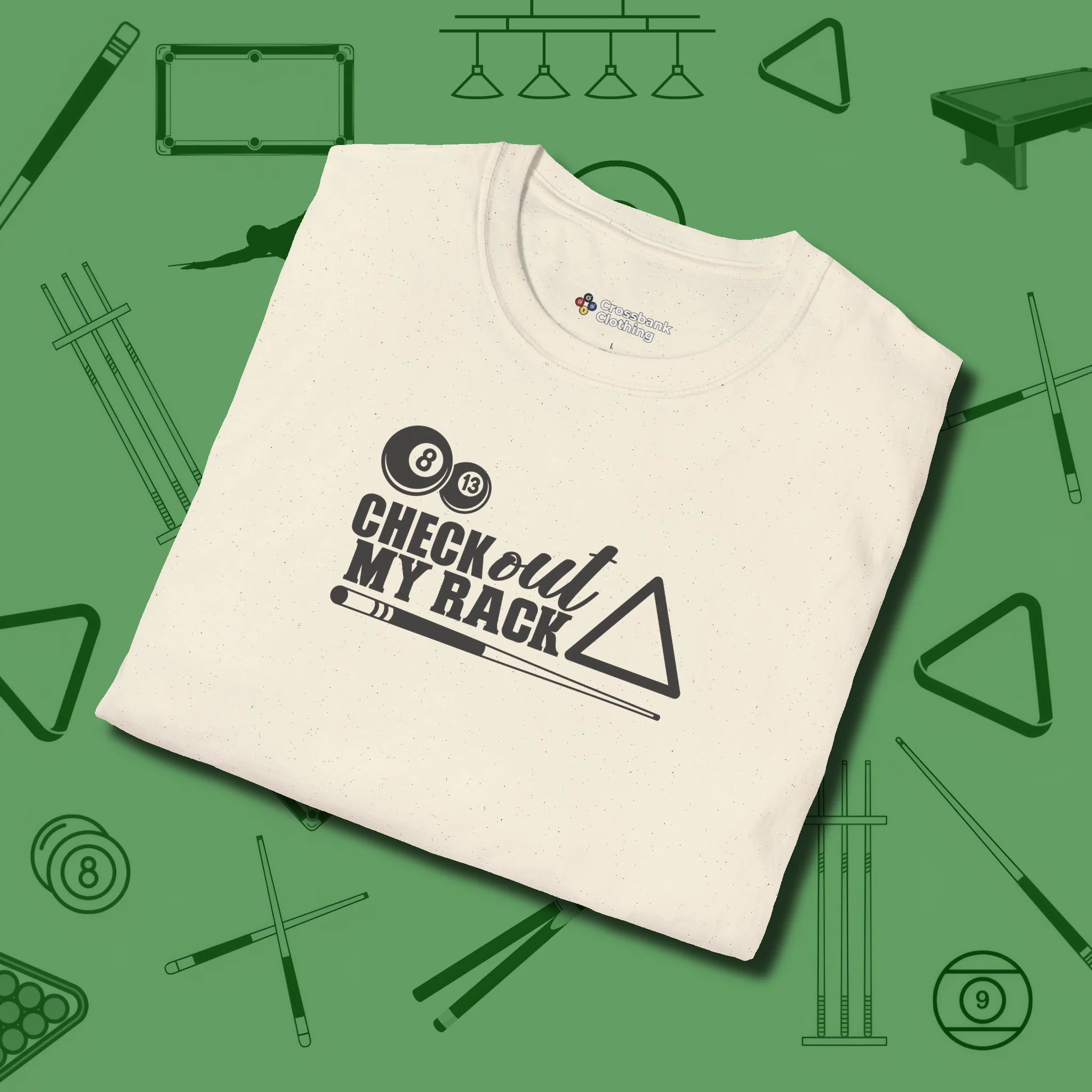 Check Out My Rack T-Shirt, folded view, in Natural because the table is your battlefield