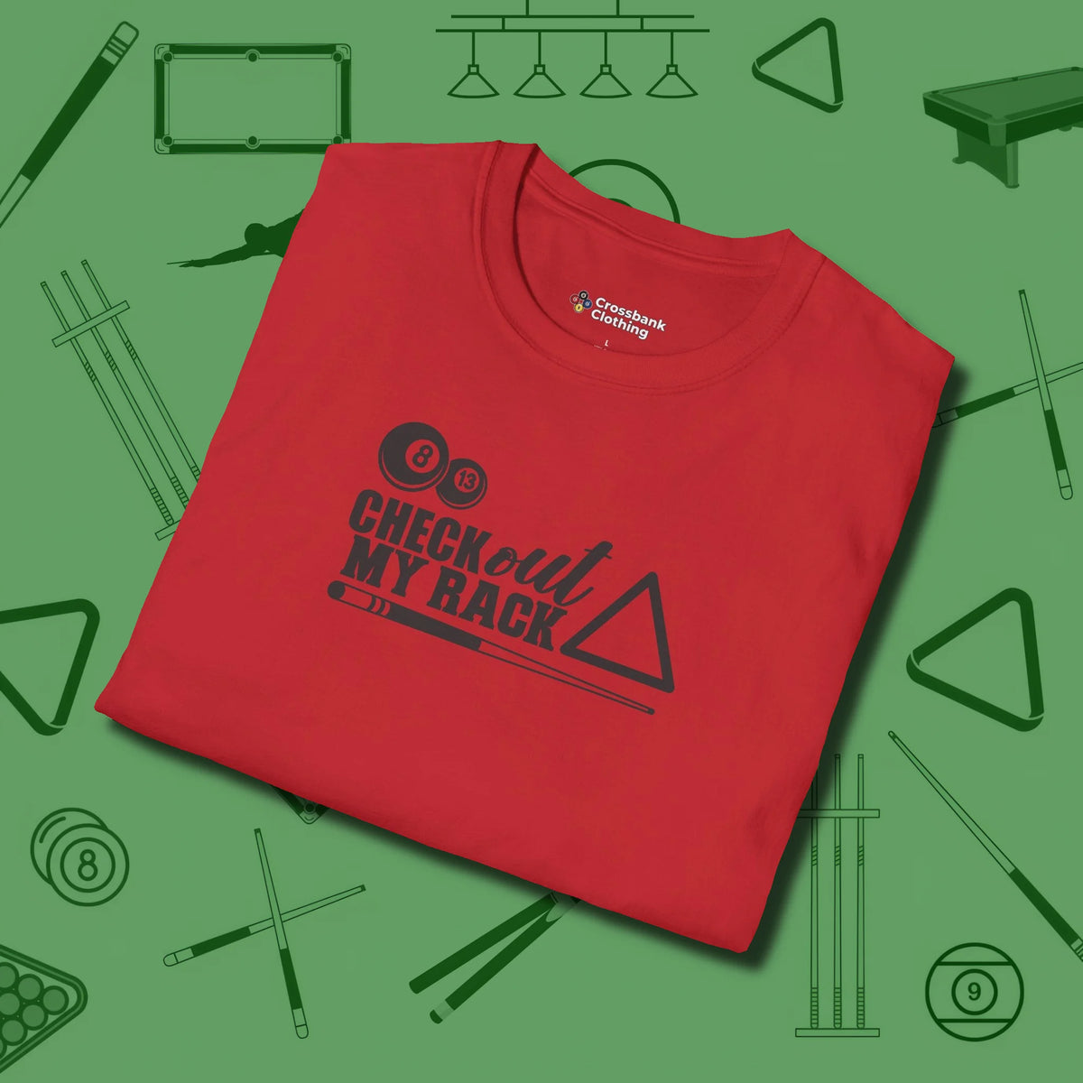 Check Out My Rack T-Shirt, folded view, in Red helps your stroke and your style