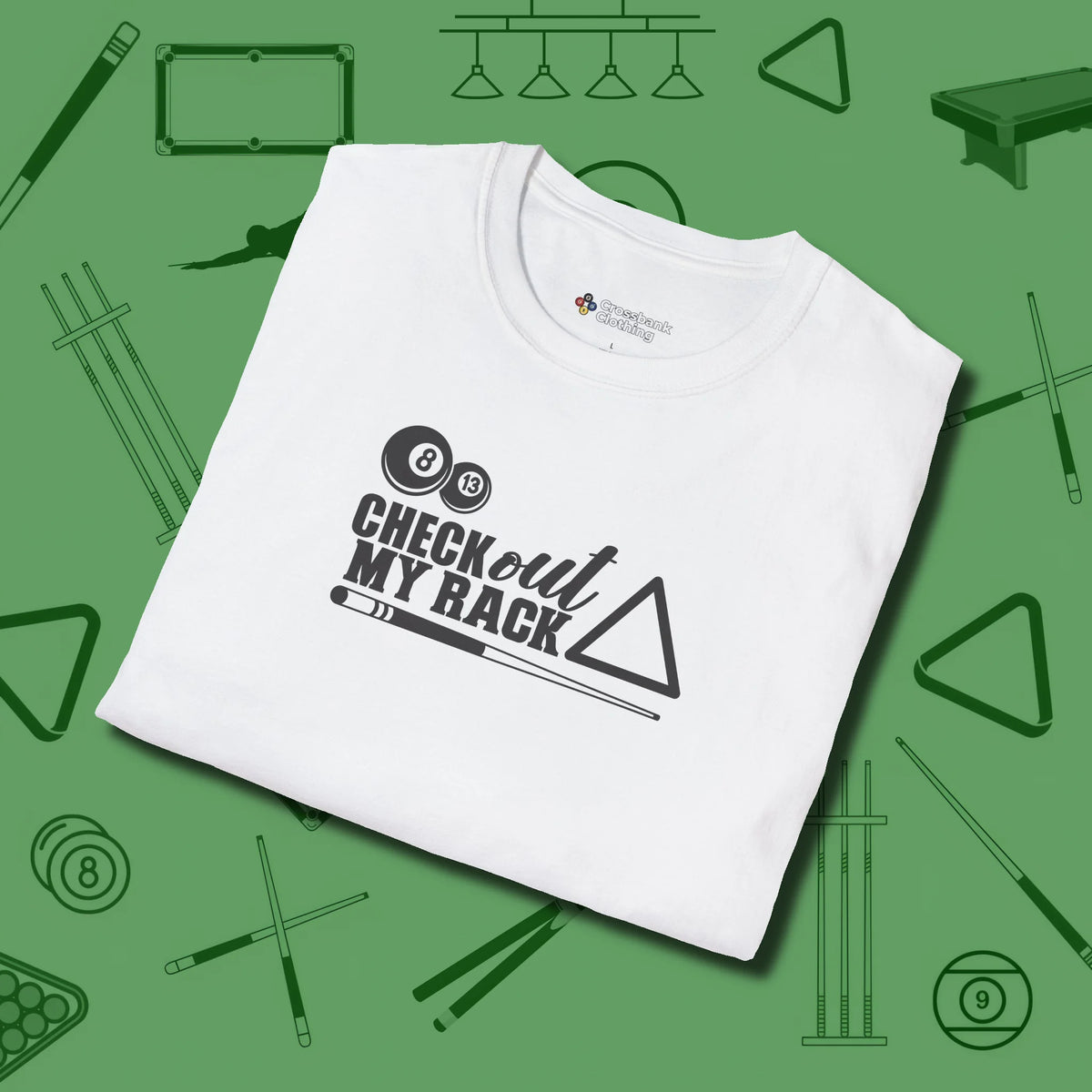 Check Out My Rack T-Shirt, folded view, in White what champions wear between racks