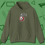 Cherry Eight Ball Hoodie, front view, in Military Green cue up respect every time you wear it