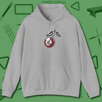 Cherry Eight Ball Hoodie, front view, in Sport Grey stitched for cue discipline and cool confidence