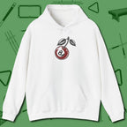 Cherry Eight Ball Hoodie, front view, in White cue sports swagger done right