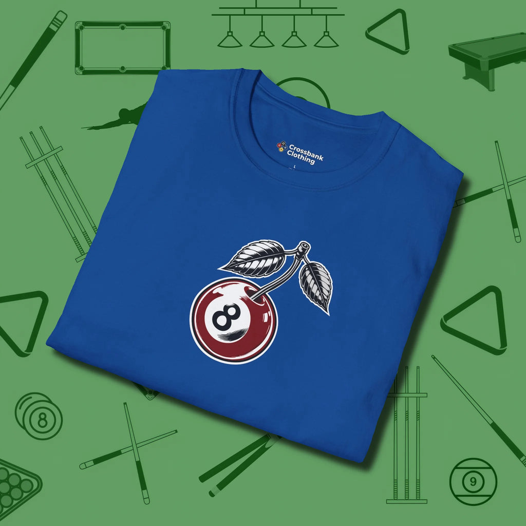 Cherry Eight Ball T-Shirt, folded view, in Royal table-tested, street-approved style