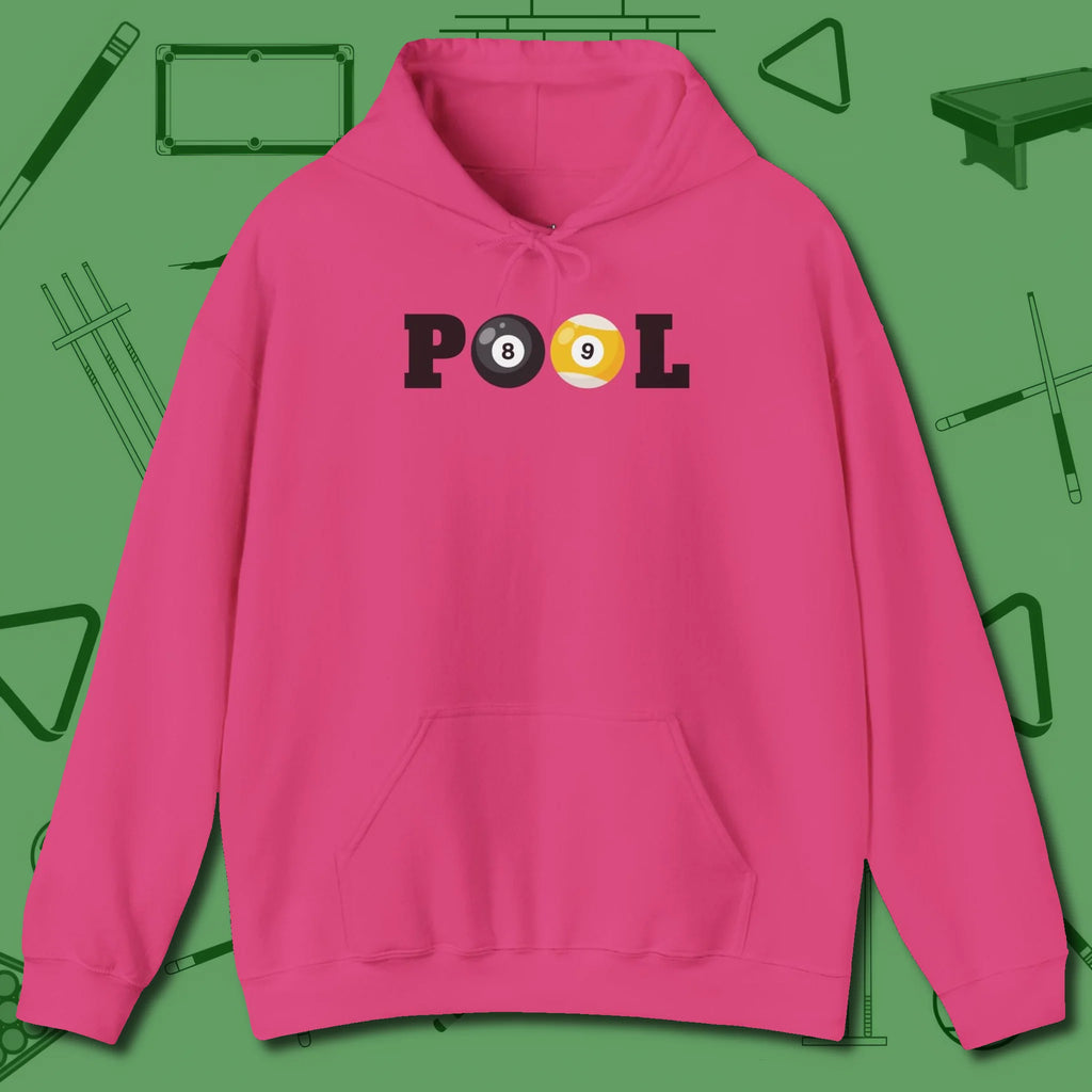 Classic Hoodie, front view, in Heliconia cool under pressure, hot on the eyes