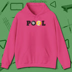 Classic Hoodie, front view, in Heliconia cool under pressure, hot on the eyes