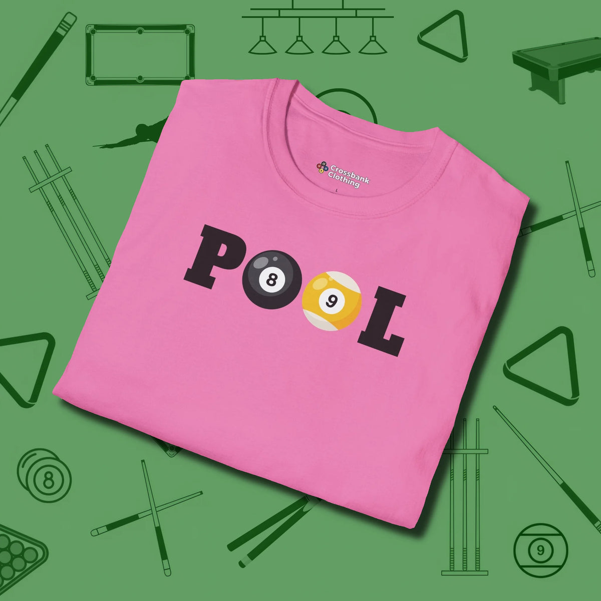 Classic T-Shirt, folded view, in Azalea clean lines for dirty minds