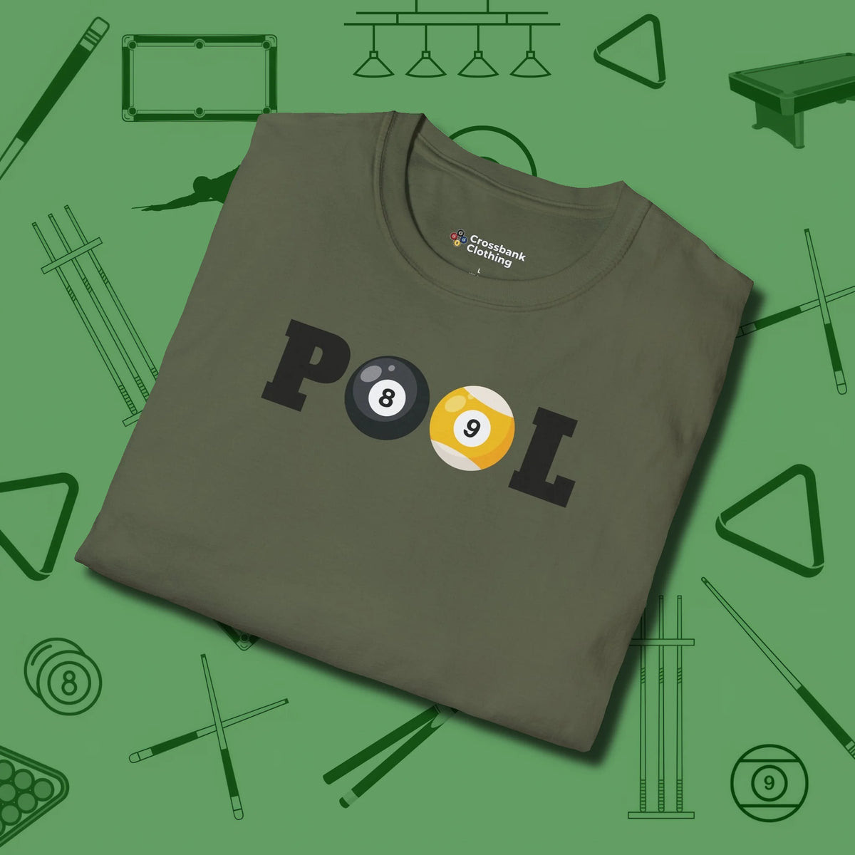 Classic T-Shirt, folded view, in Military Green styled to dominate from rack to run-out