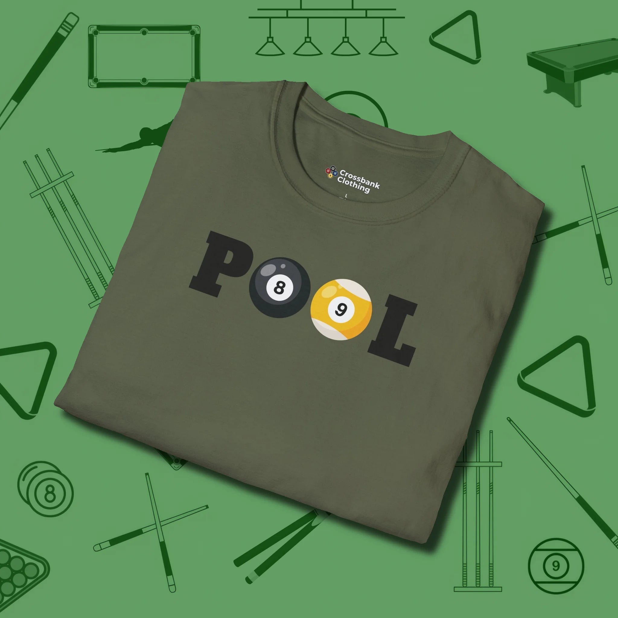 Classic T-Shirt, folded view, in Military Green styled to dominate from rack to run-out