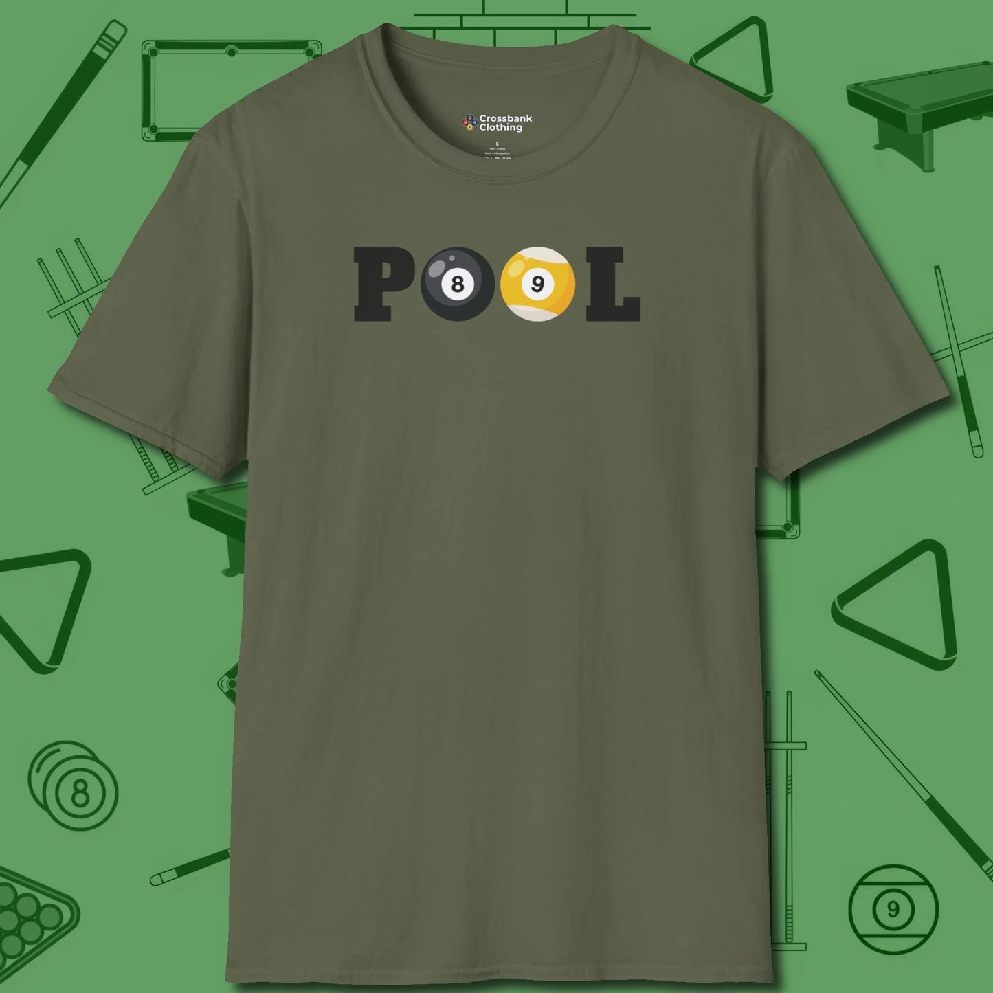 Classic T-Shirt, front view, in Military Green break, run out, turn heads — repeat