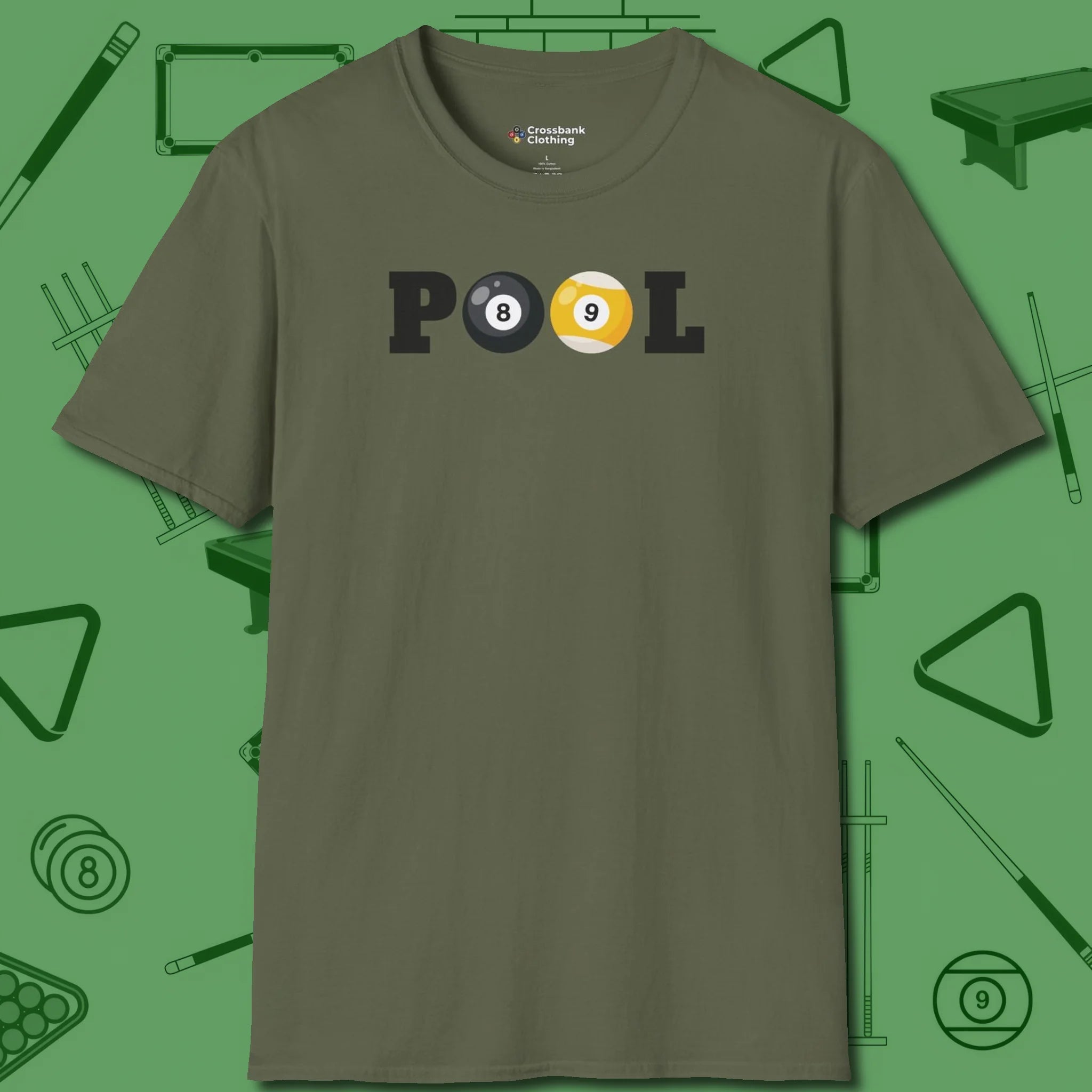 Classic T-Shirt, front view, in Military Green break, run out, turn heads — repeat
