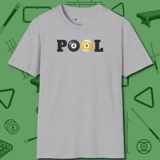 Classic T-Shirt, front view, in Sport Grey classic cue style, no gimmicks