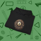 Clockwork Eight Ball Hoodie, in Black color, billiards hoodie, folded view