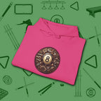 Clockwork Eight Ball Hoodie, in Heliconia color, billiards hoodie, folded view
