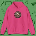 Clockwork Eight Ball Hoodie, in Heliconia color, billiards hoodie, front view