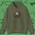 Clockwork Eight Ball Hoodie, in Military Green color, billiards hoodie, front view
