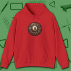 Clockwork Eight Ball Hoodie, in Red color, billiards hoodie, front view